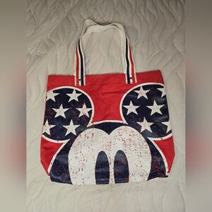 Disney Mickey Mouse Canvas Tote Bag, Velcro Close, Red/White/Blue American 16x14